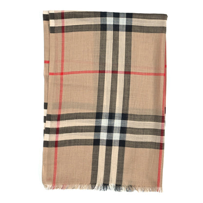 Burberry Wool Silk Giant Check Lightweight Scarf Camel 2 of 3
