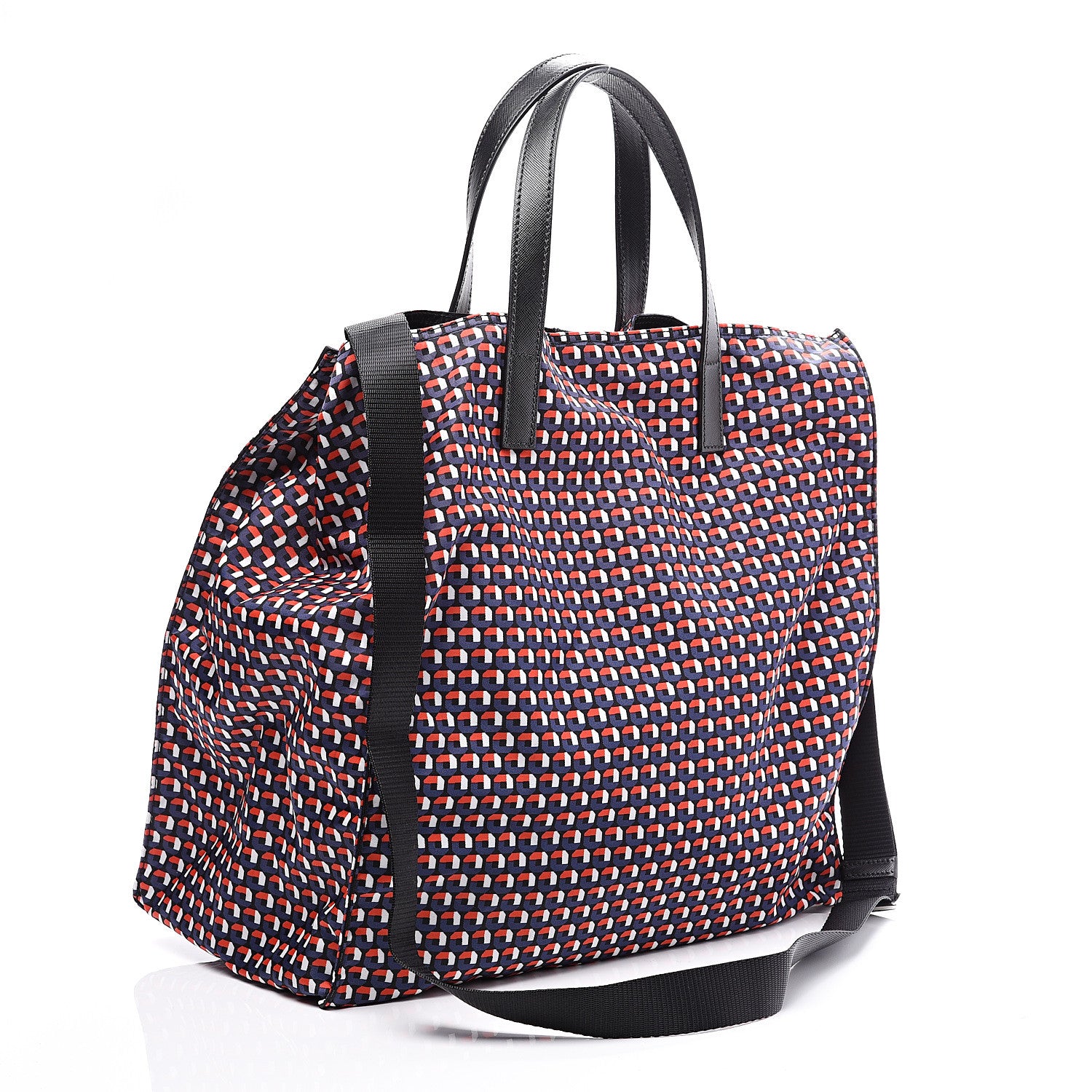 Prada Saffiano Nylon Tessuto Stampato Tote Rosso 2 of 9