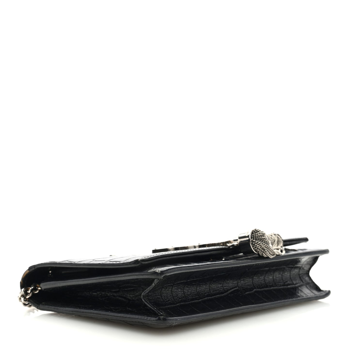 Calfskin Crocodile Embossed Kate Monogram Tassel Chain Wallet Black