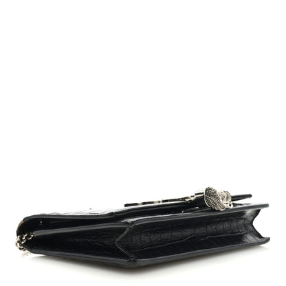 Saint Laurent Calfskin Crocodile Embossed Kate Monogram Tassel Chain Wallet Black 4 of 10
