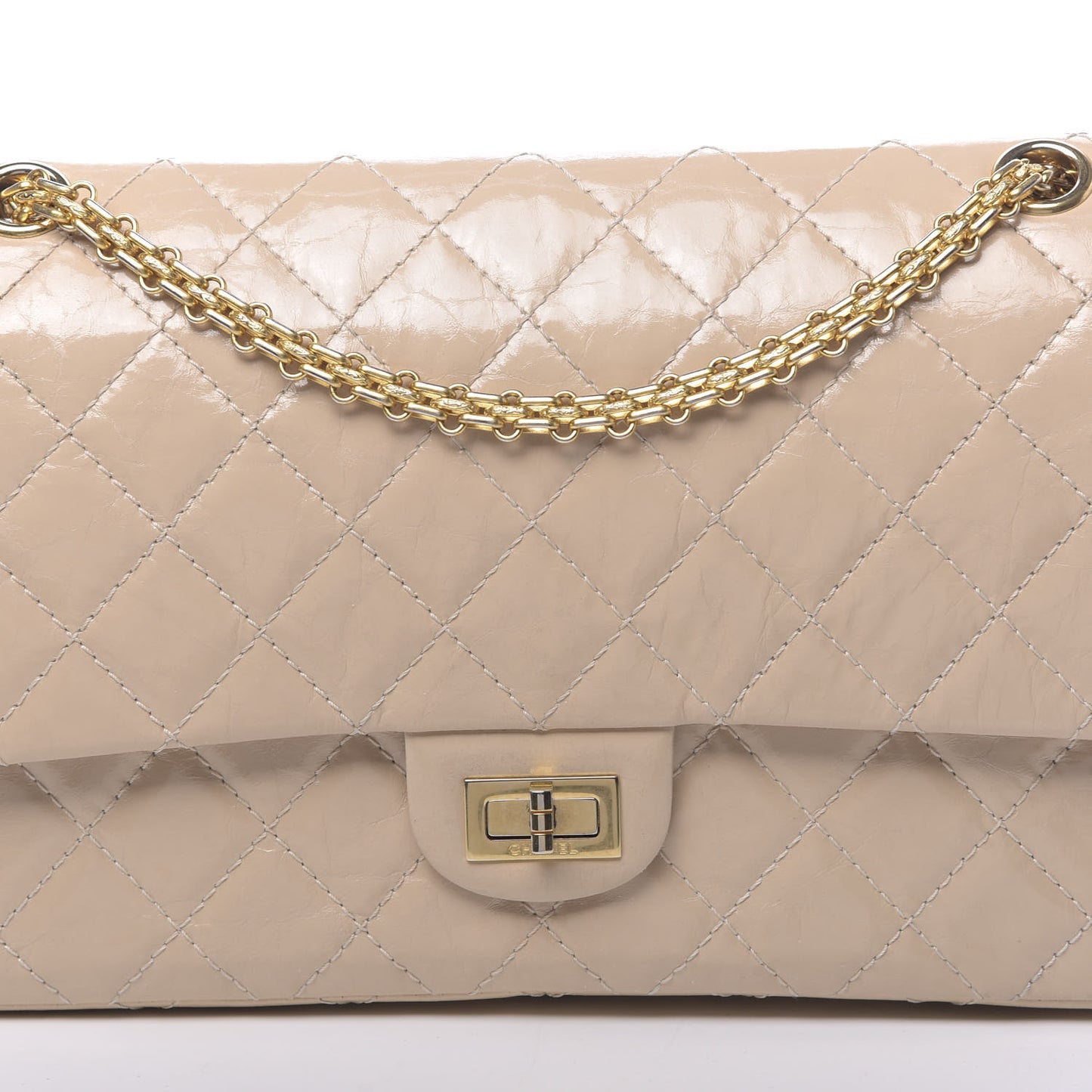 Distressed Patent Quilted 2.55 Reissue 226 Flap Beige