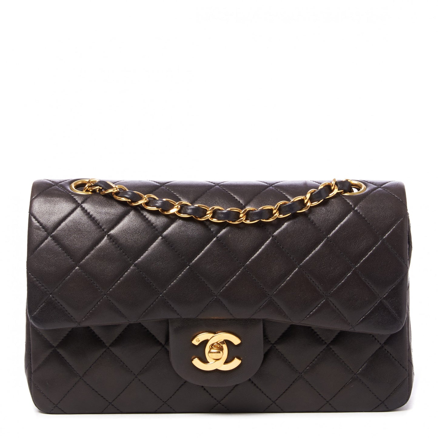 Lambskin Quilted Small Double Flap Black