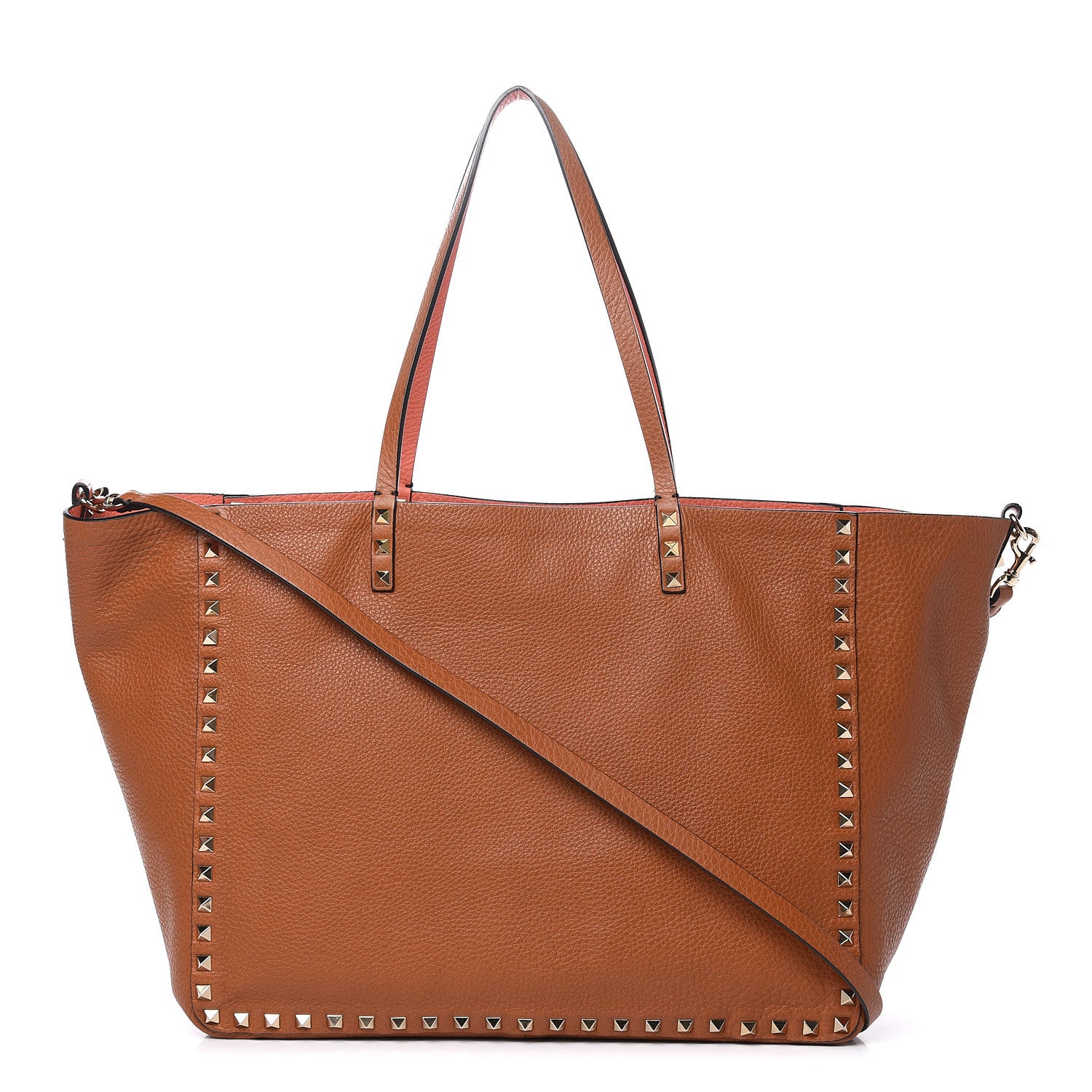 Valentino Garavani Pebbled Calfskin Medium Rockstud Reversible Tote Light Cuir Coral 1 of 18