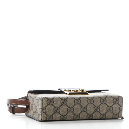 Gucci GG Supreme Monogram Calfskin Mini Padlock Top Handle Shoulder Bag Beige Black Cuir 4 of 9