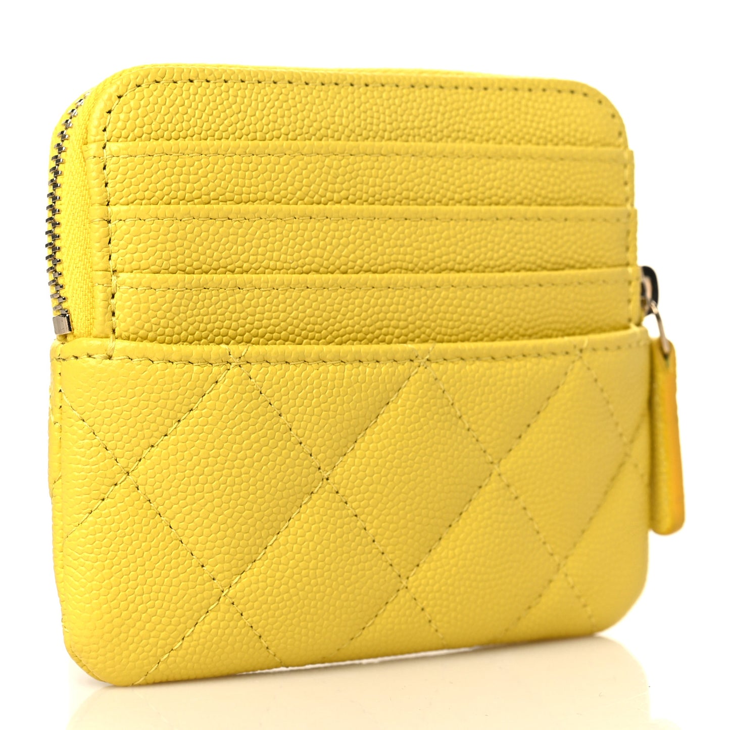 Caviar Quilted Zip Card Holder Wallet Yellow