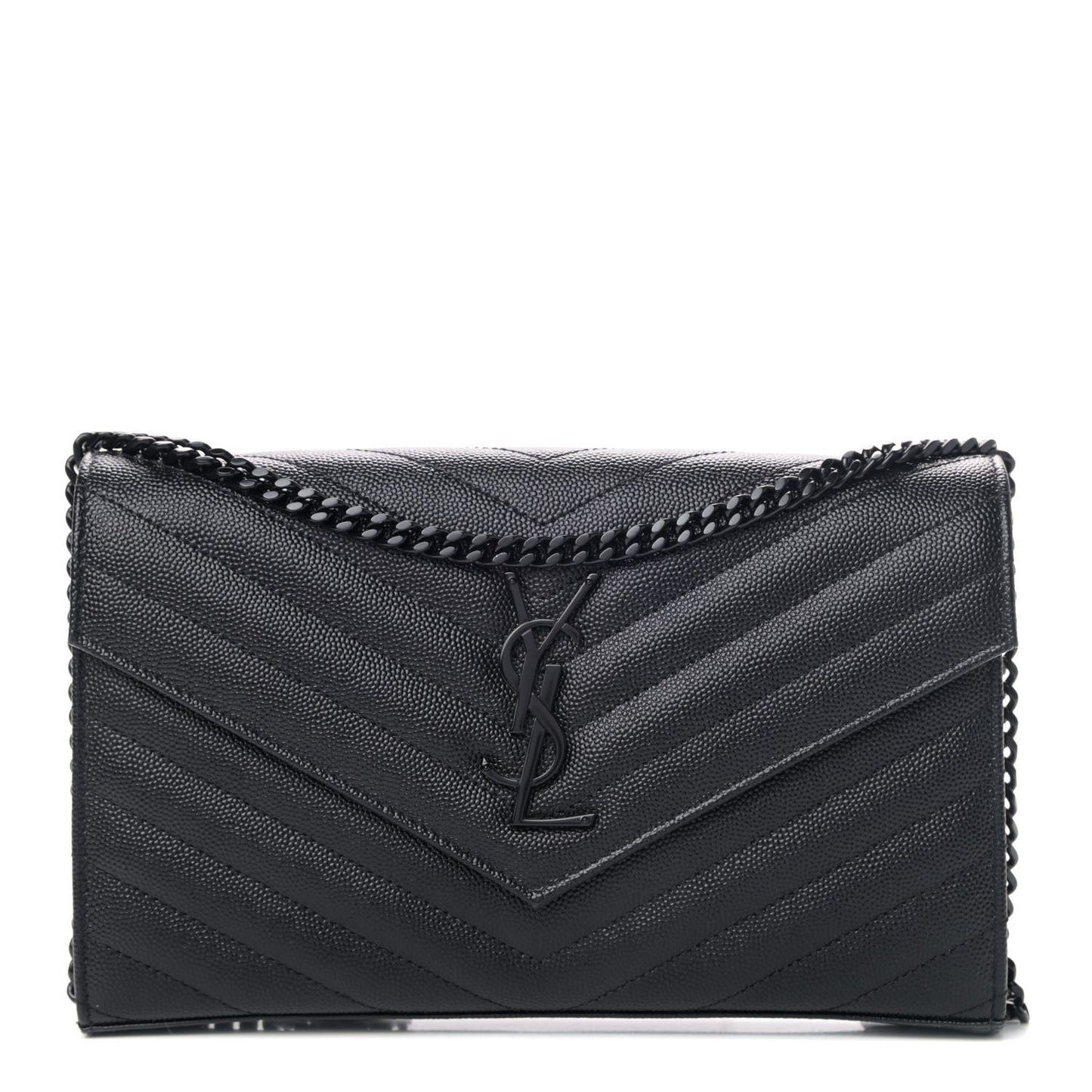 Grain De Poudre Matelasse Chevron Monogram Chain Wallet Black