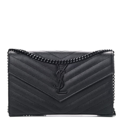 Saint Laurent Grain De Poudre Matelasse Chevron Monogram Chain Wallet Black 1 of 4