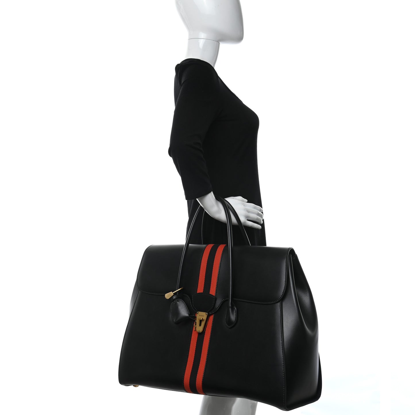 Plutone Calfskin Web Medium Turn Lock Top Handle Duffle Bag Black