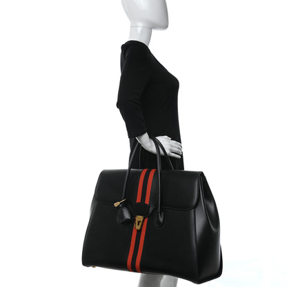 Gucci Plutone Calfskin Web Medium Turn Lock Top Handle Duffle Bag Black 2 of 13