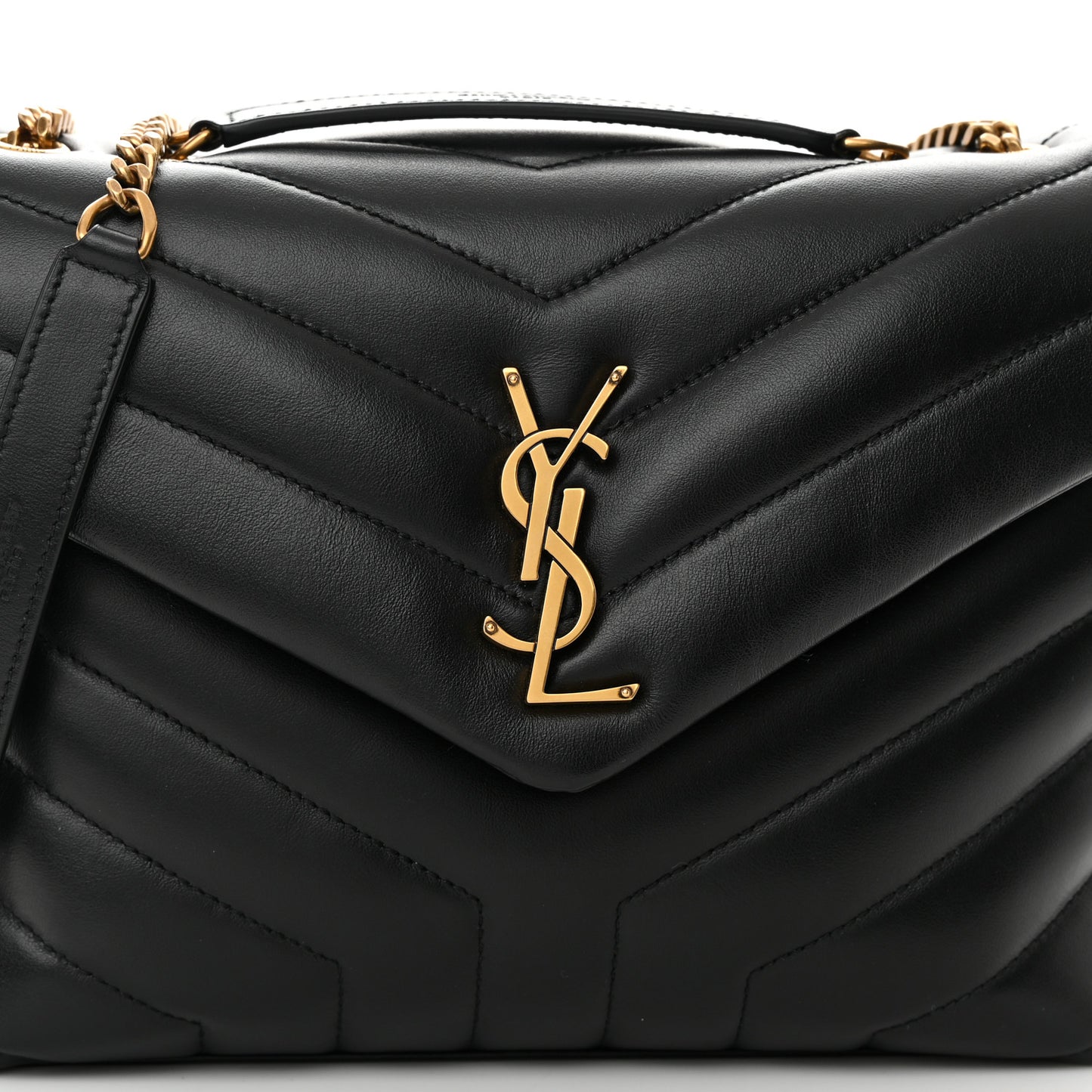 Calfskin Y Quilted Monogram Small Loulou Chain Satchel Black