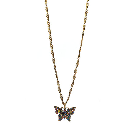 Gucci Metal Crystal Butterfly Necklace Aged Gold Multicolor 1 of 8