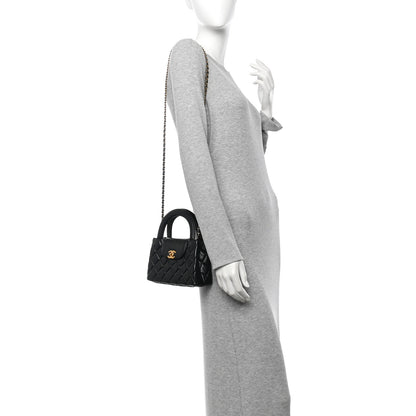 Chanel Shiny Aged Calfskin Quilted Nano Kelly Shopper Black 2 of 11