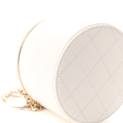 Chanel Lambskin Quilted Round Small Vanity Case With Chain White Black 6 of 12