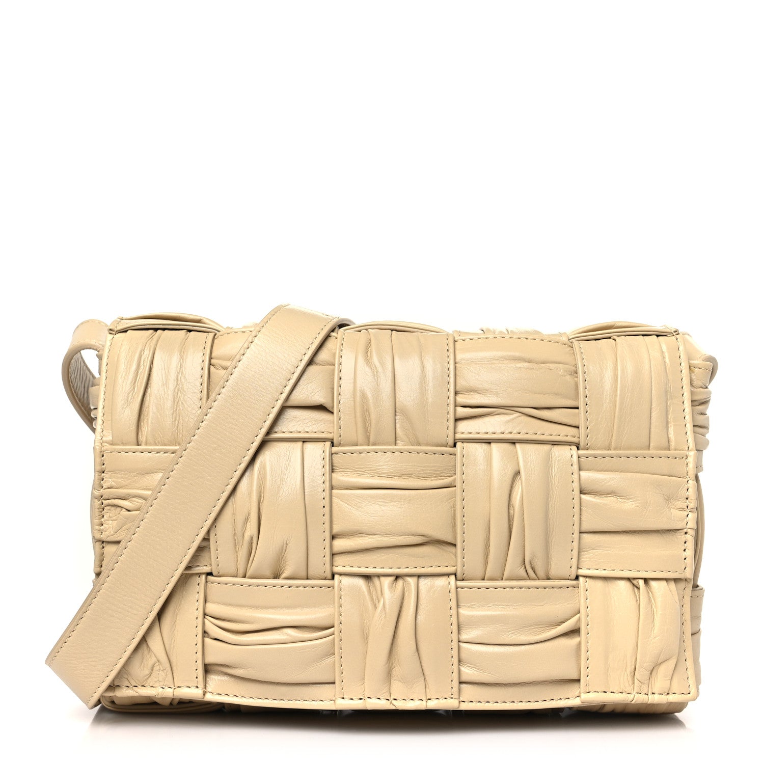 Bottega Veneta Calfskin Intreccio Plisse Cassette Crossbody Bag Porridge 1 of 8