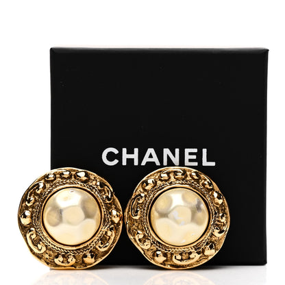 Chanel Metal Pearl Clip On Earrings Gold 5 of 5