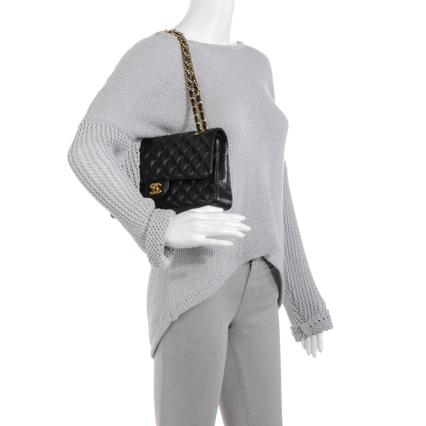 Caviar Quilted Medium Double Flap Black