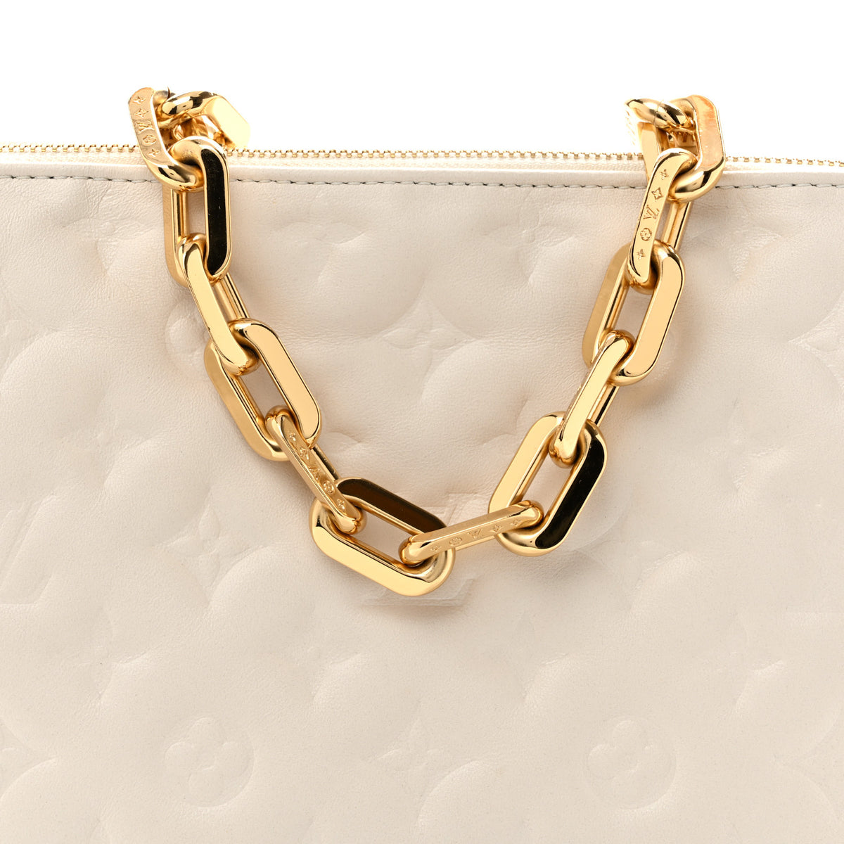 Lambskin Embossed Monogram Coussin PM Beige Cream