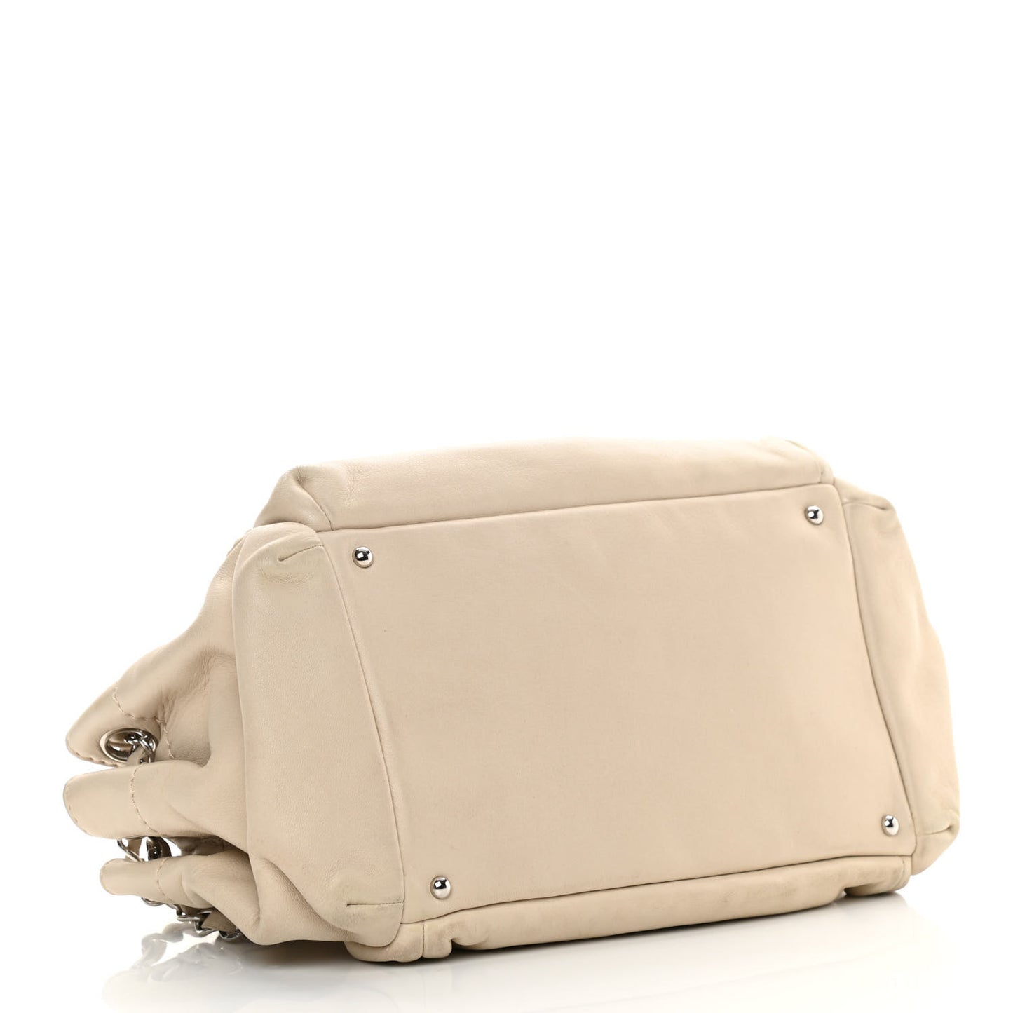 Lambskin Quilted Bowler Flap Shoulder Bag White