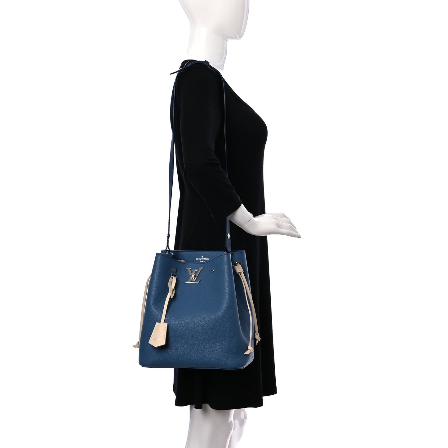 Calfskin Lockme Bucket Blue Jean