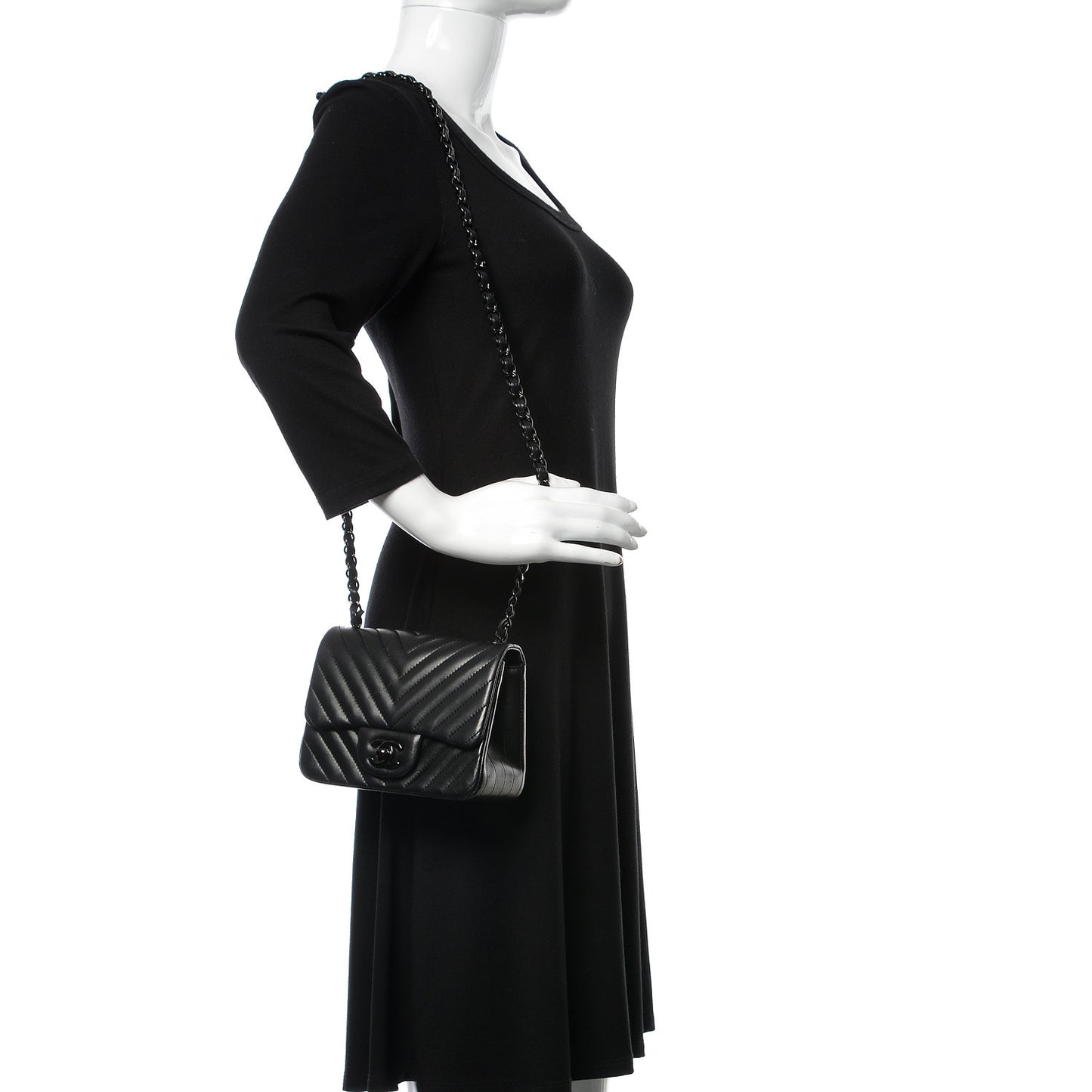 Lambskin Chevron Quilted Mini Square Flap So Black