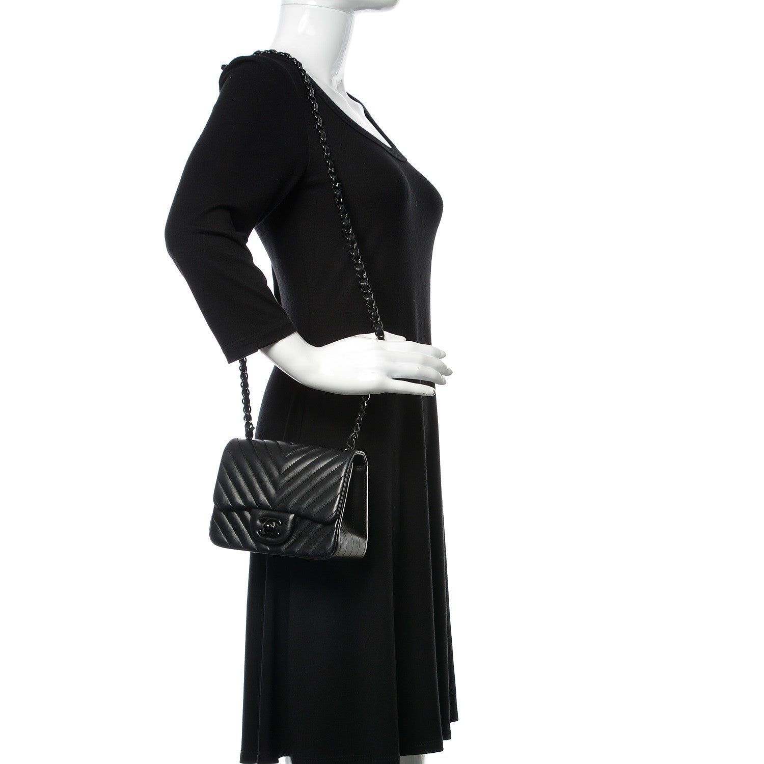 Chanel Lambskin Chevron Quilted Mini Square Flap So Black 2 of 11