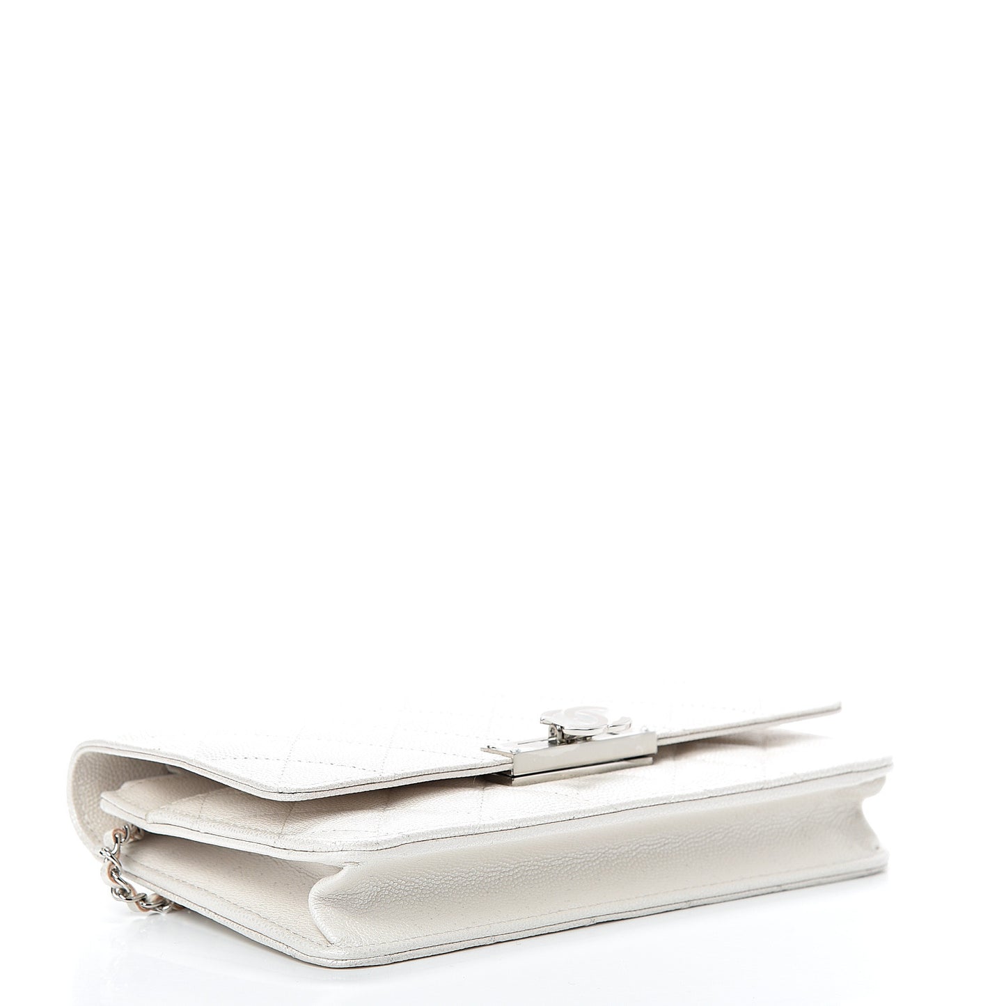 Caviar Quilted Golden Class Wallet On Chain WOC White