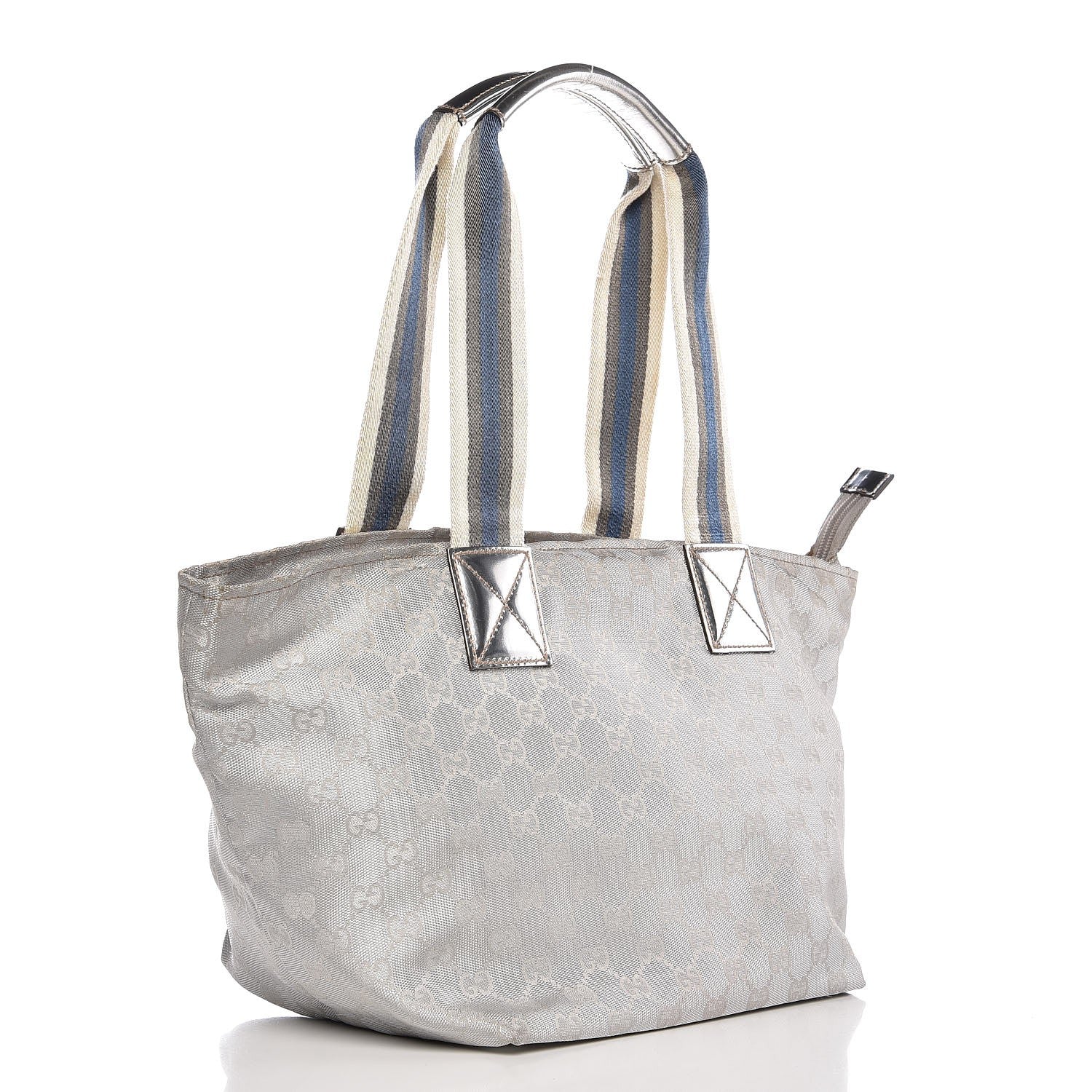Gucci Metallic GG Monogram Medium Web Handle Bucket Tote Silver 3 of 9