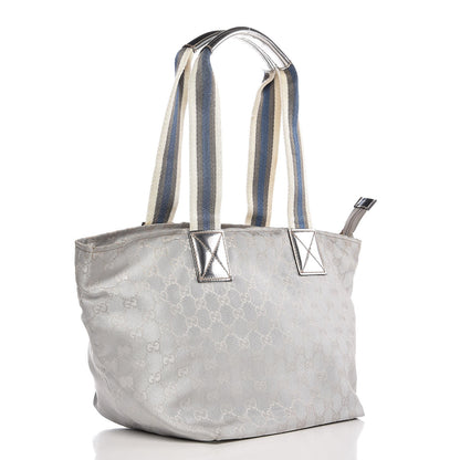 Gucci Metallic GG Monogram Medium Web Handle Bucket Tote Silver 3 of 9