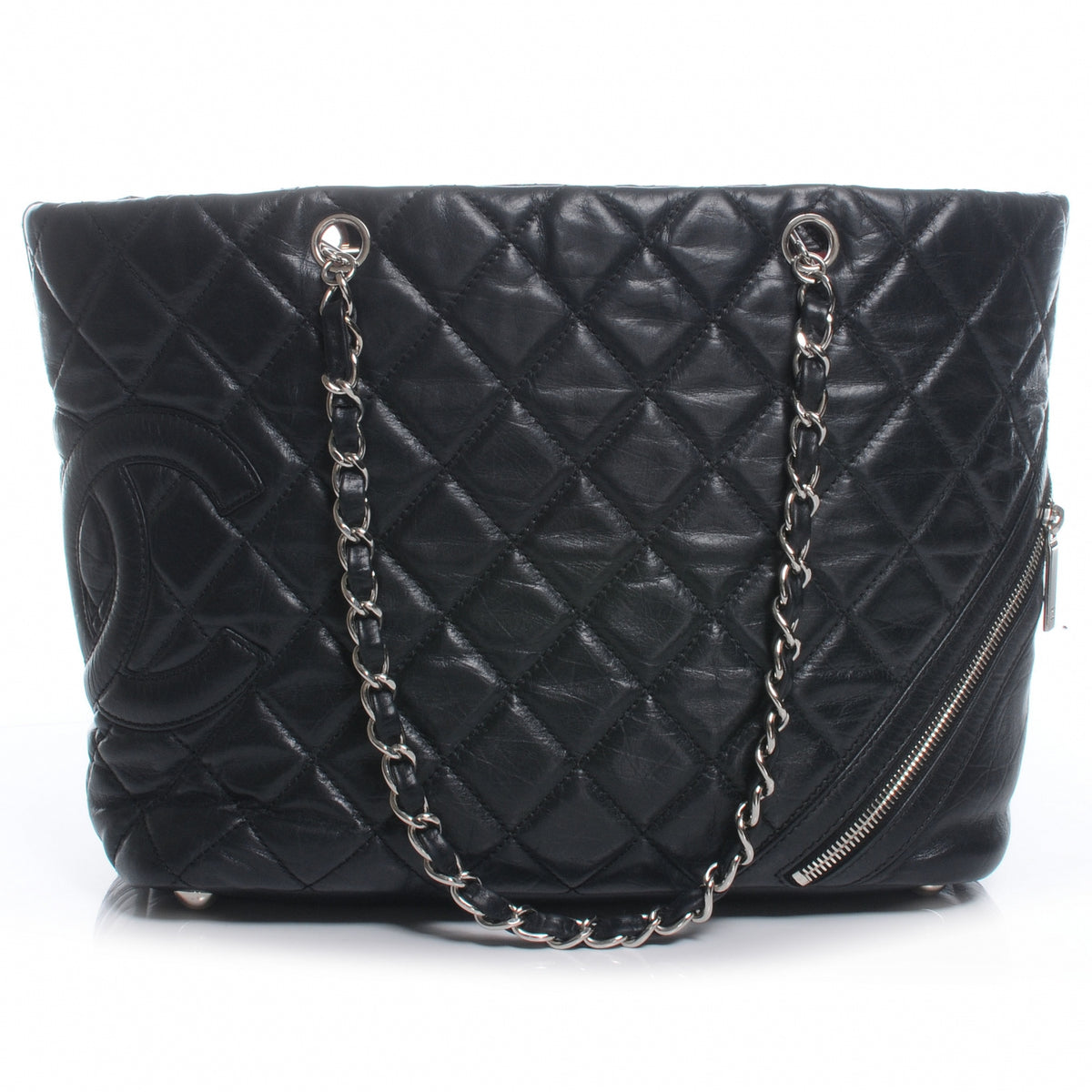 Leather Quilted Cotton Club Tote Black