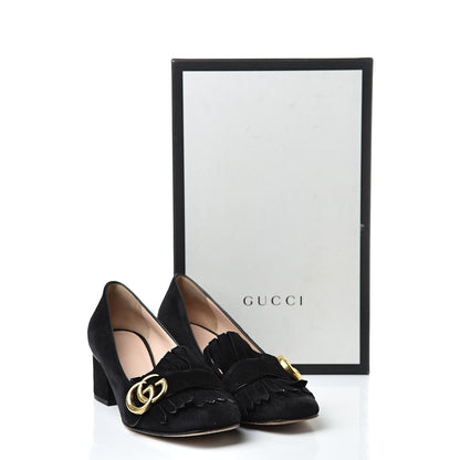 Gucci Kid Scamosciato GG Marmont Fringe 50mm Loafer Pumps 35.5 Black 14 of 14