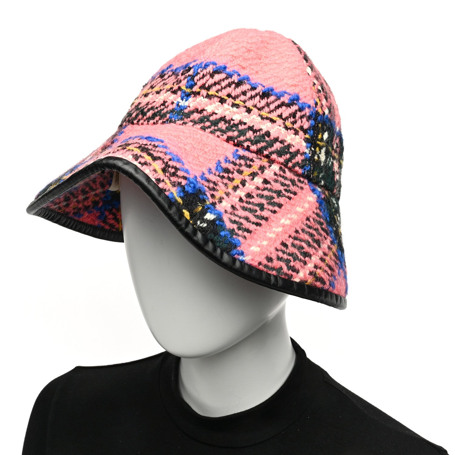 Gucci Wool Tweed Wide Brim Hat Blue Pink Black 2 of 9