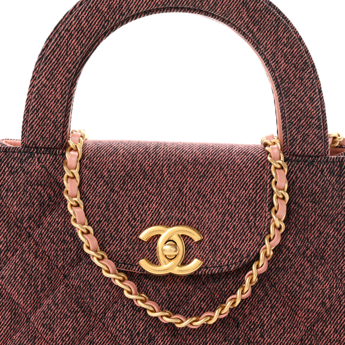 Chanel Denim Quilted Nano Kelly Shopper Orange Black 8 of 11