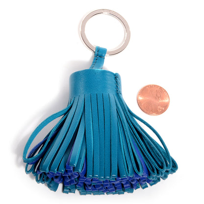 Hermes Lambskin Bi-Color Carmen Tassel Key Holder Bleu Izmir Bleu Electrique 2 of 5