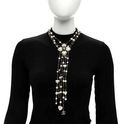 Chanel Pearl Bead Heart CC Long Multi Chain Necklace Gold Black 2 of 4