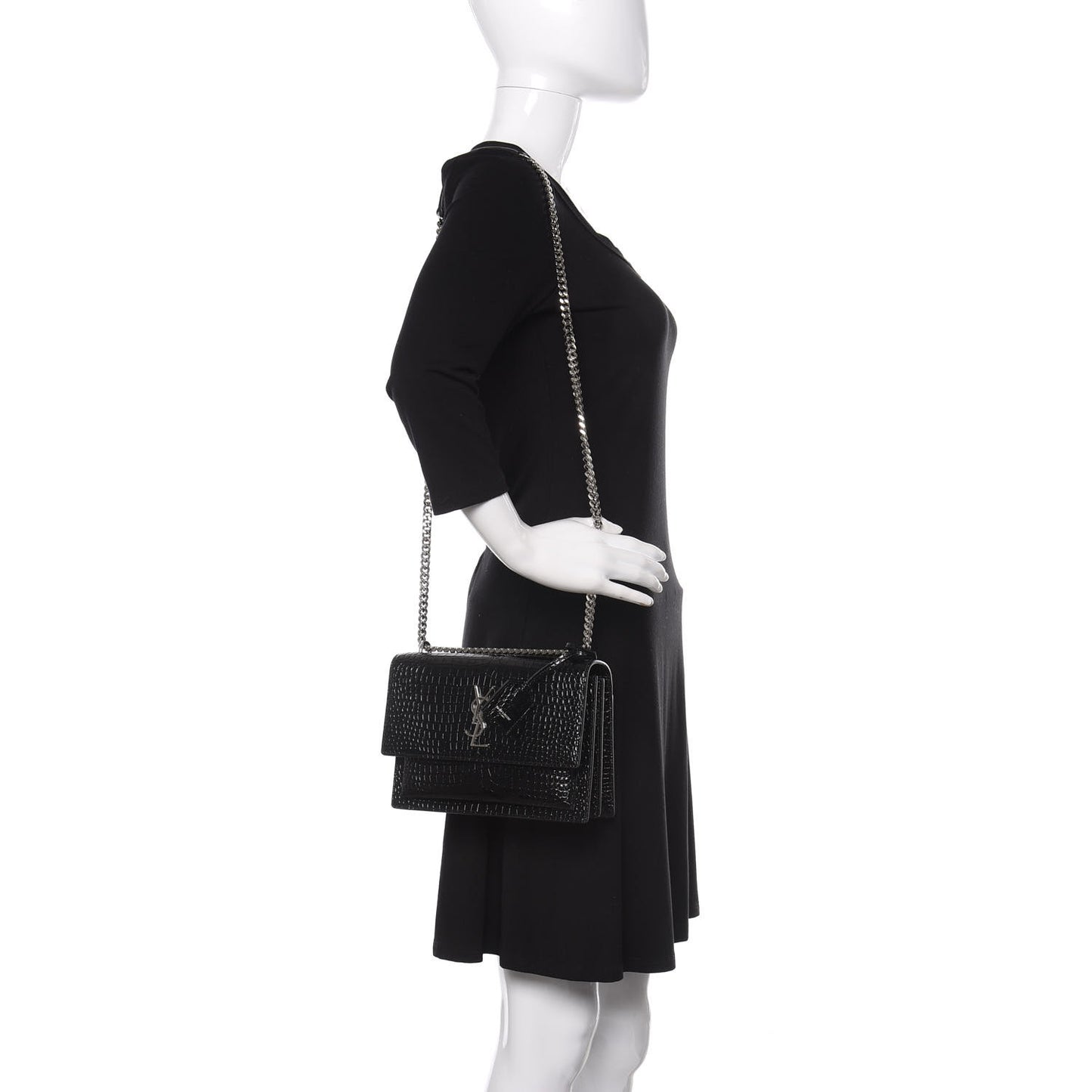 Calfskin Crocodile Embossed Medium Monogram Sunset Black