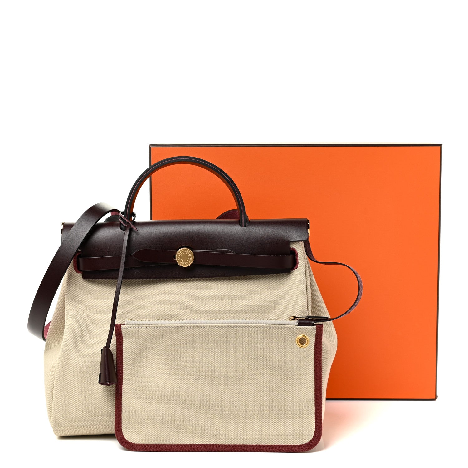 Hermes Military Toile Vache Hunter Herbag Zip Retourne 31 PM Beton Rouge Sellier 11 of 11