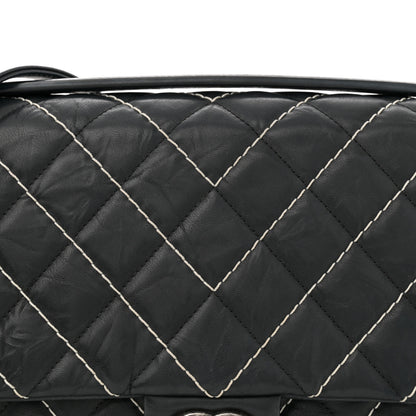 Chanel Aged Calfskin Chevron Stitched Quilted Flap Black 8 of 11