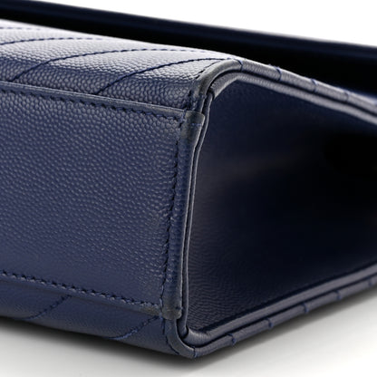 Saint Laurent Grain De Poudre Matelasse Chevron Large Monogram Satchel Navy Blue 10 of 10