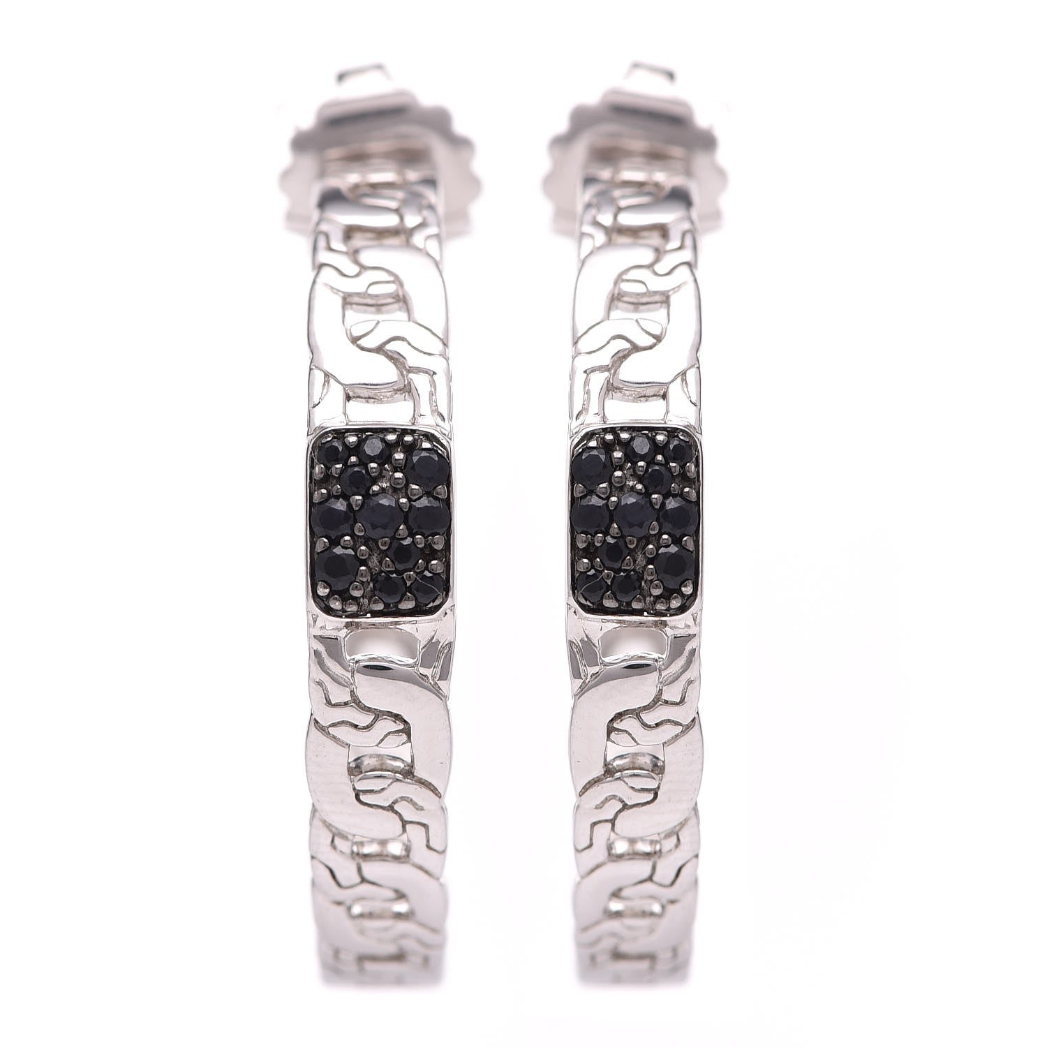 John Hardy Sterling Silver Black Sapphire Hoop Earrings 1 of 4