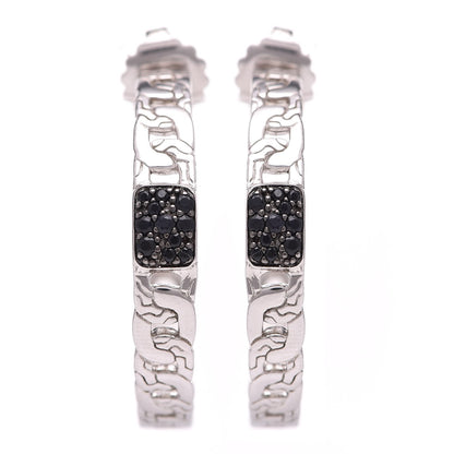 John Hardy Sterling Silver Black Sapphire Hoop Earrings 1 of 4