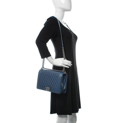 Chanel Caviar Quilted New Medium Boy Flap Dark Navy Blue 2 of 14
