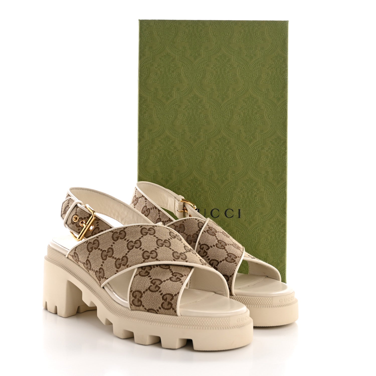 Gucci Monogram Granada Kid Trip 40/72mm Lug Sole Sandals 40.5 Beige Ebony Mystic White 13 of 13