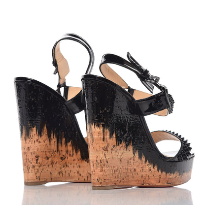 Christian Louboutin Patent Barboullaga 140 Spikes Cork Wedges 41 Black 4 of 7