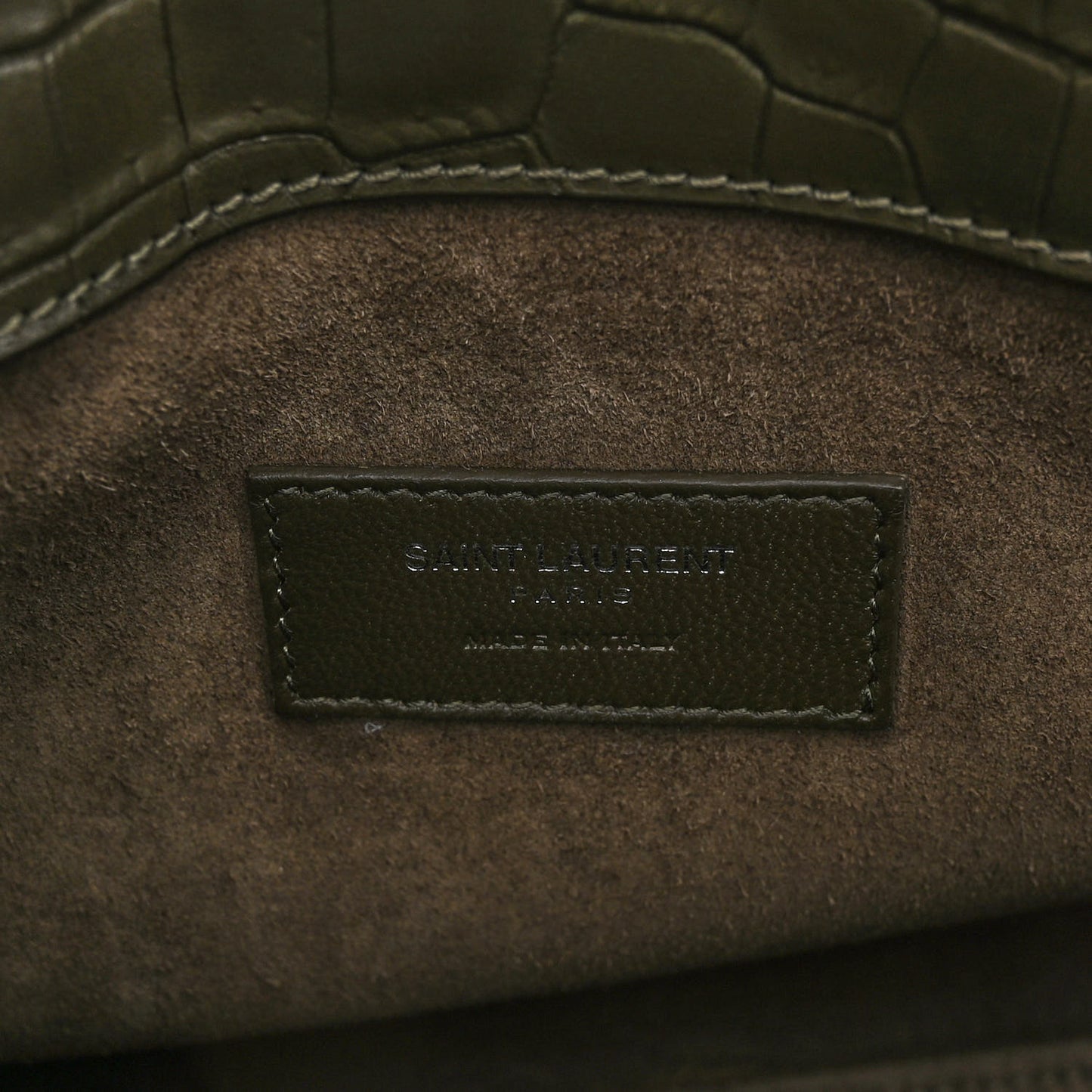 Calfskin Crocodile Embossed Baby Supple Sac De Jour Dark Leaf