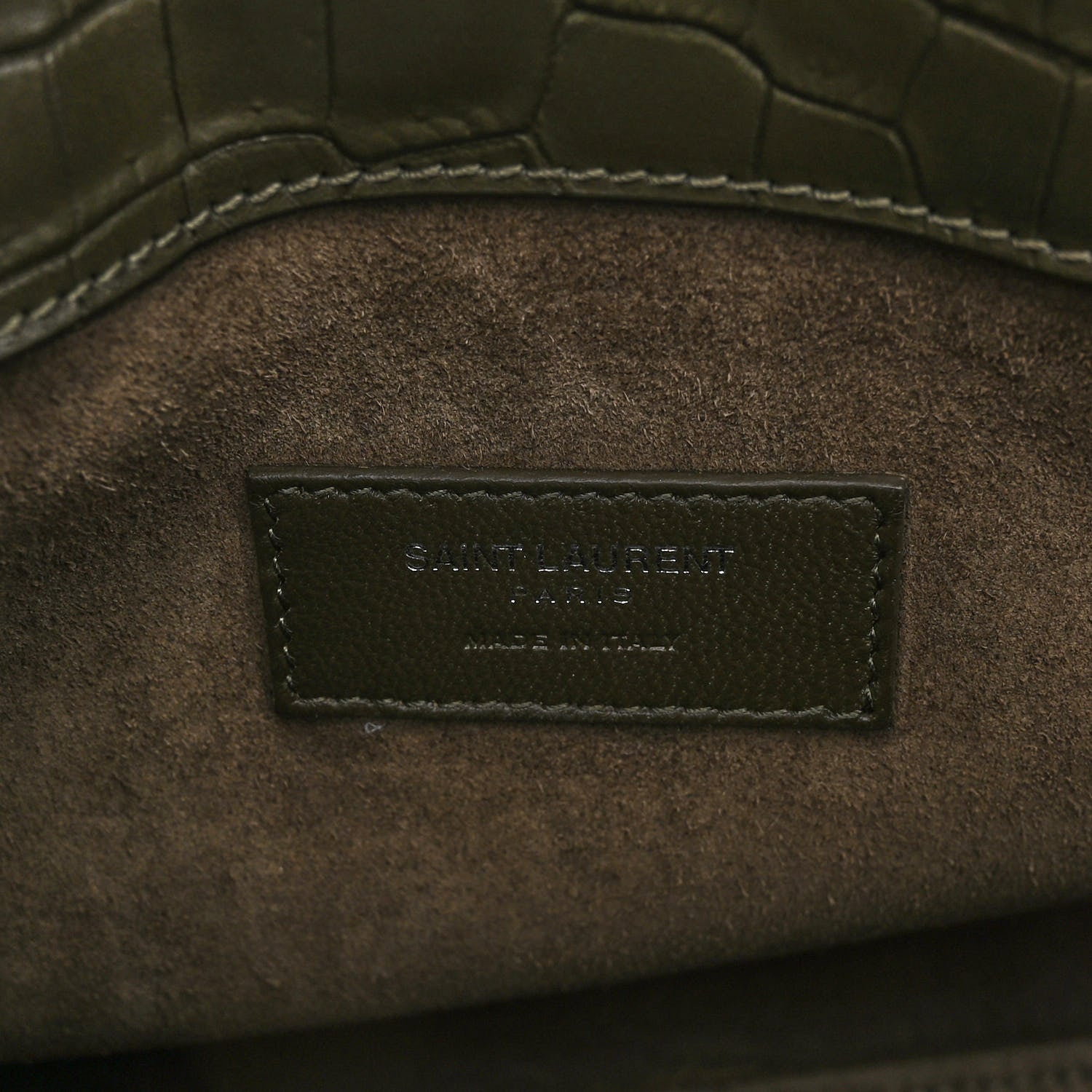 Saint Laurent Calfskin Crocodile Embossed Baby Supple Sac De Jour Dark Leaf 6 of 9