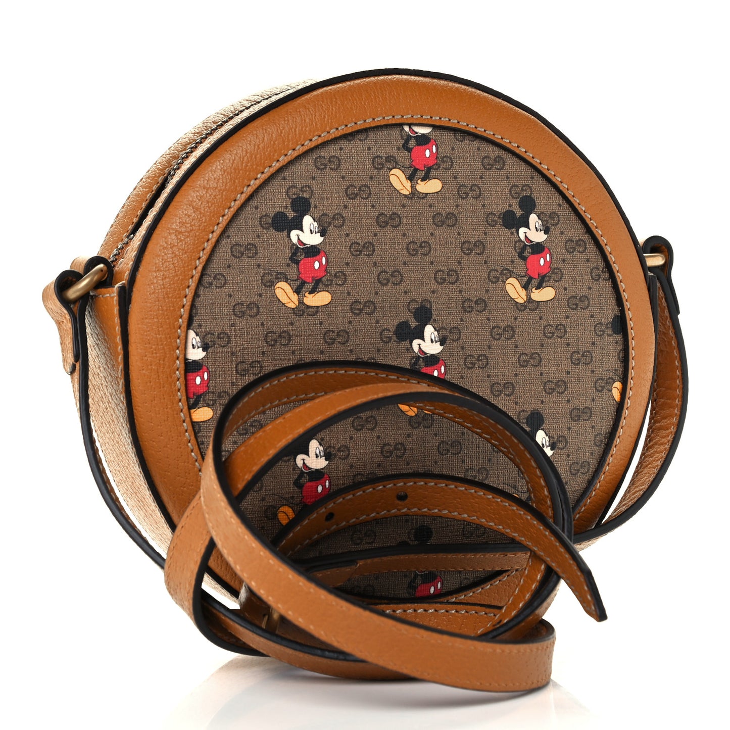 X DISNEY Mini Vintage GG Supreme Monogram Mickey Mouse Round Shoulder Bag Beige Vintage Sun Oil