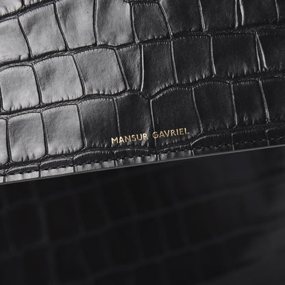 Mansur Gavriel Crocodile Embossed Calfskin Large Shopping Tote Black 7 of 10