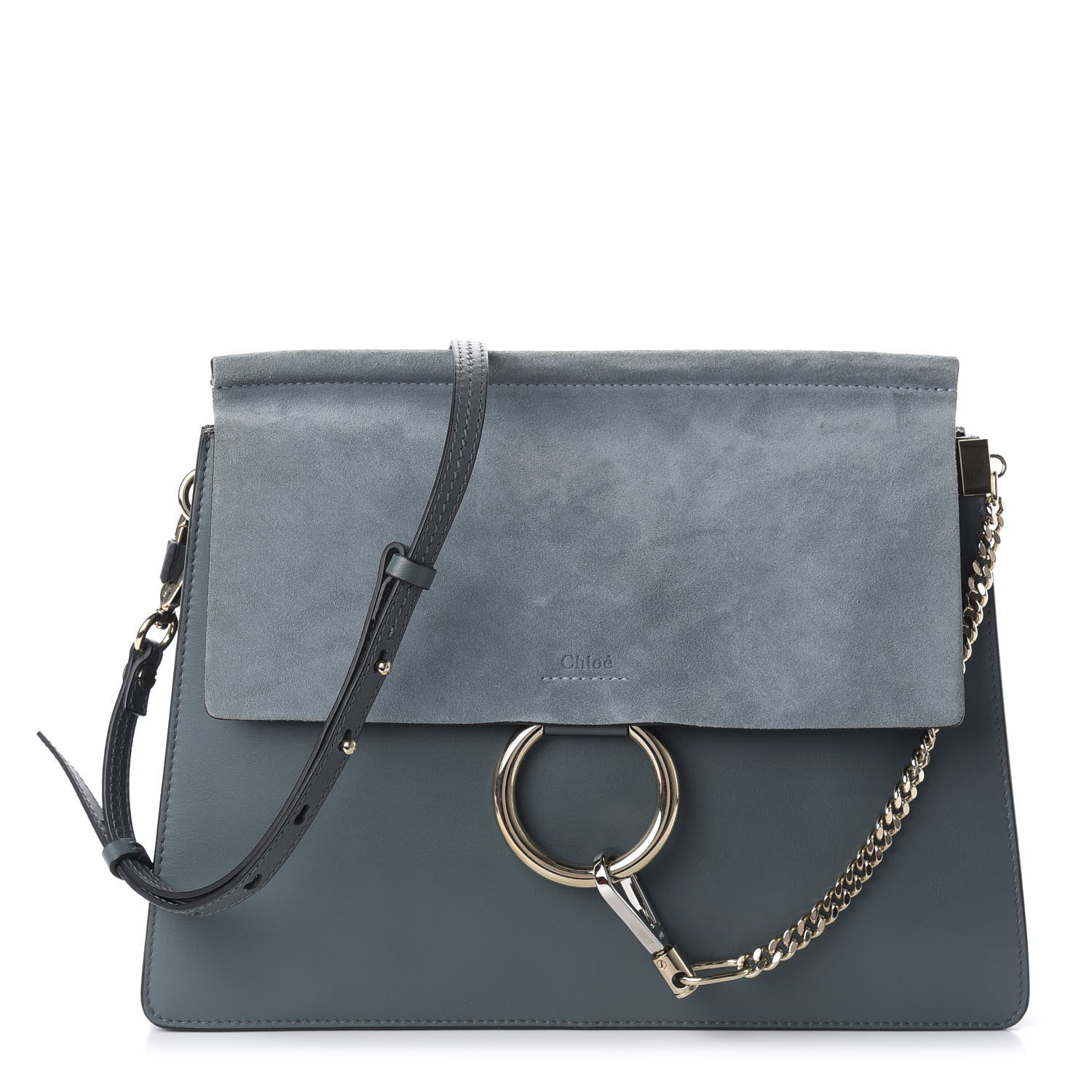 Chloe Suede Calfskin Medium Faye Shoulder Bag Teal 2 of 16