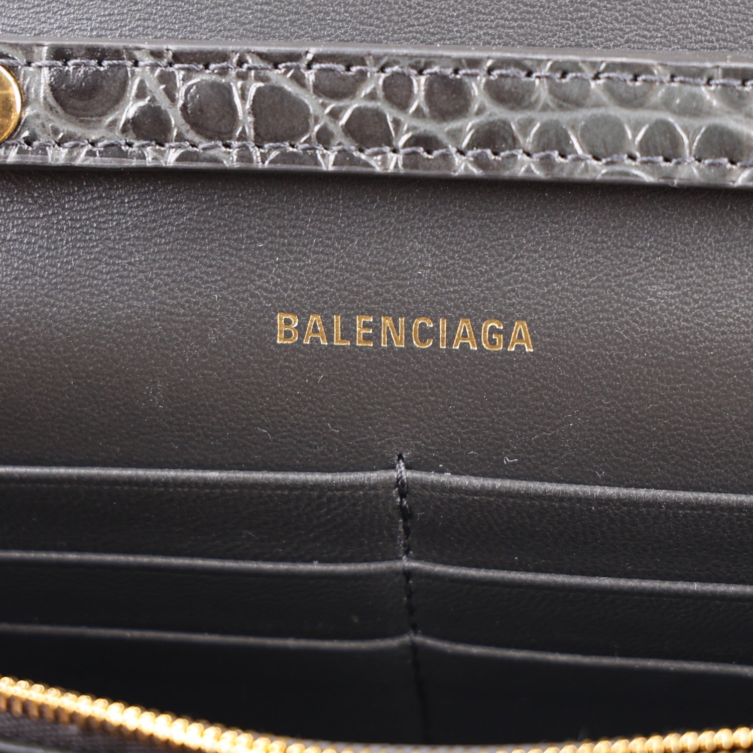 Balenciaga Shiny Calfskin Crocodile Embossed Hourglass Chain Bag Gris 5 of 9