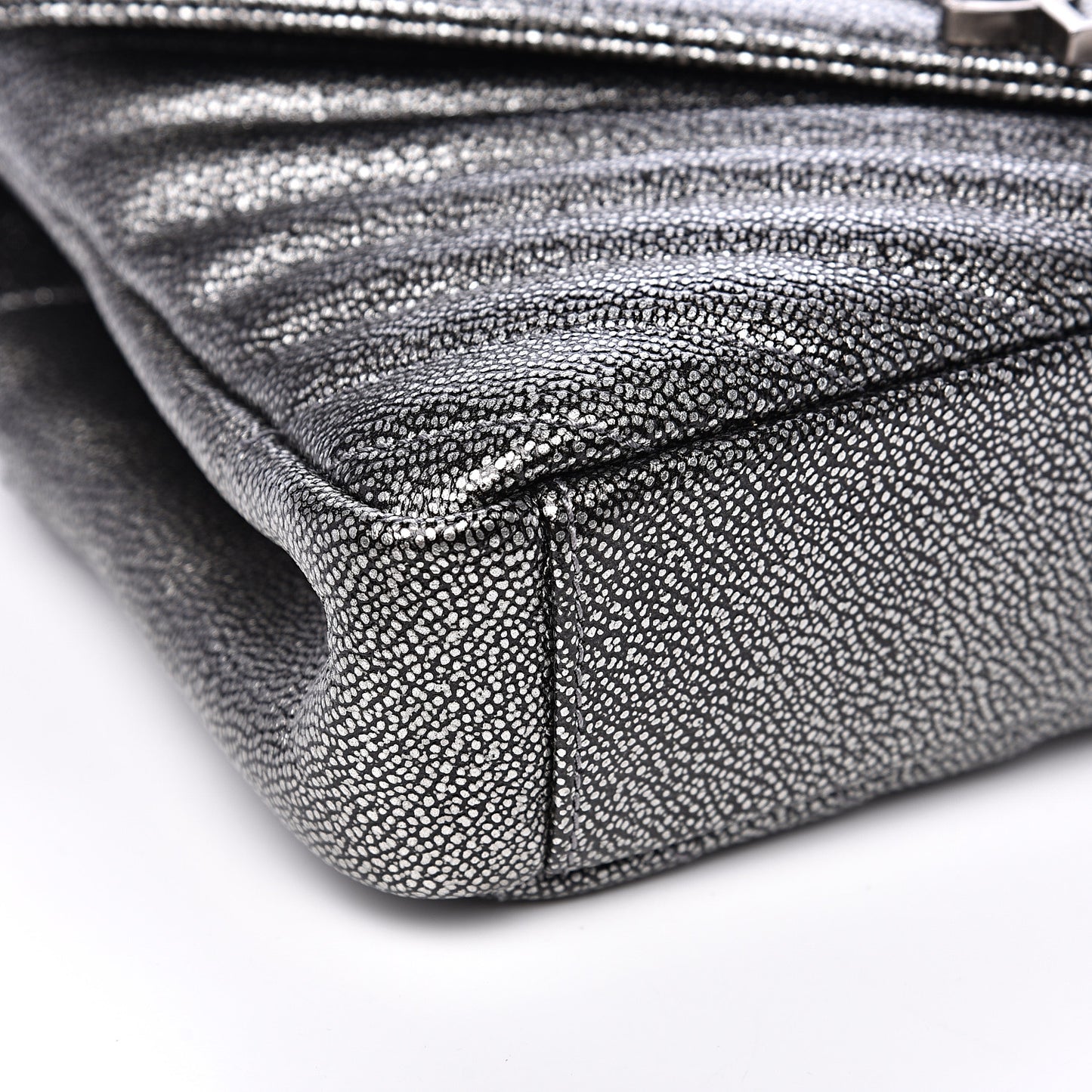 Metallic Grain De Poudre Matelasse Chevron Monogram Medium College Bag Gunmetal